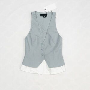 NWT Zara Blue Vest White Faux Button Down Striped Contrast Top